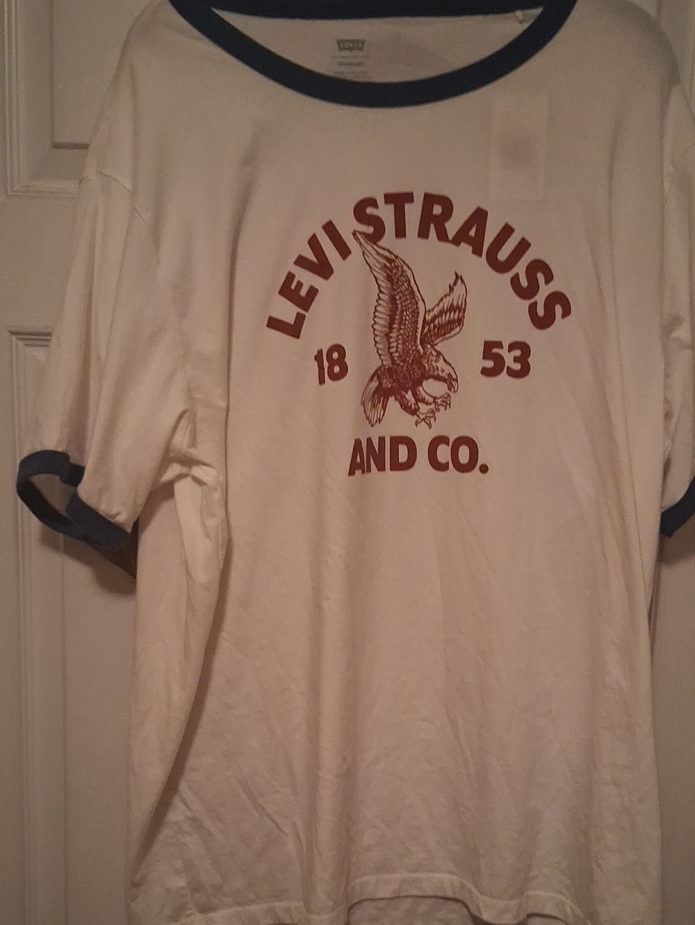 Levi's White Ringer Tee with Navy Trim and Red Graphic Xxl